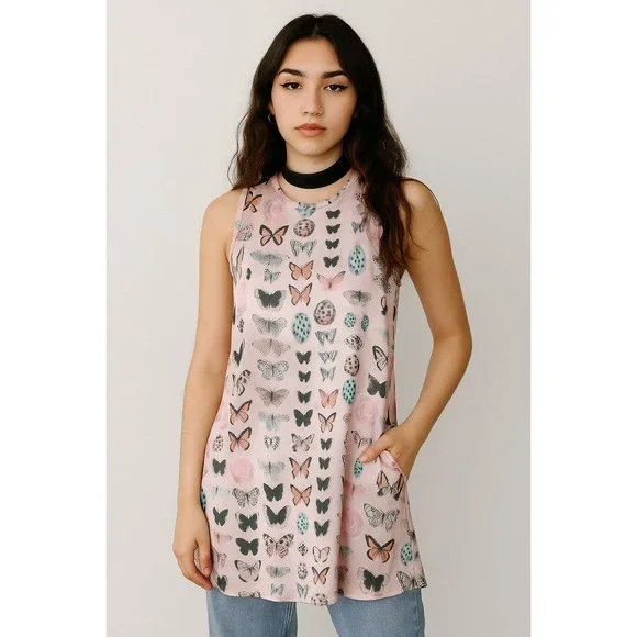 Urban Outfitters Kimchi Blue Butterfly Print Dress Pink Size M Y2K Fairycore - Picture 4 of 15